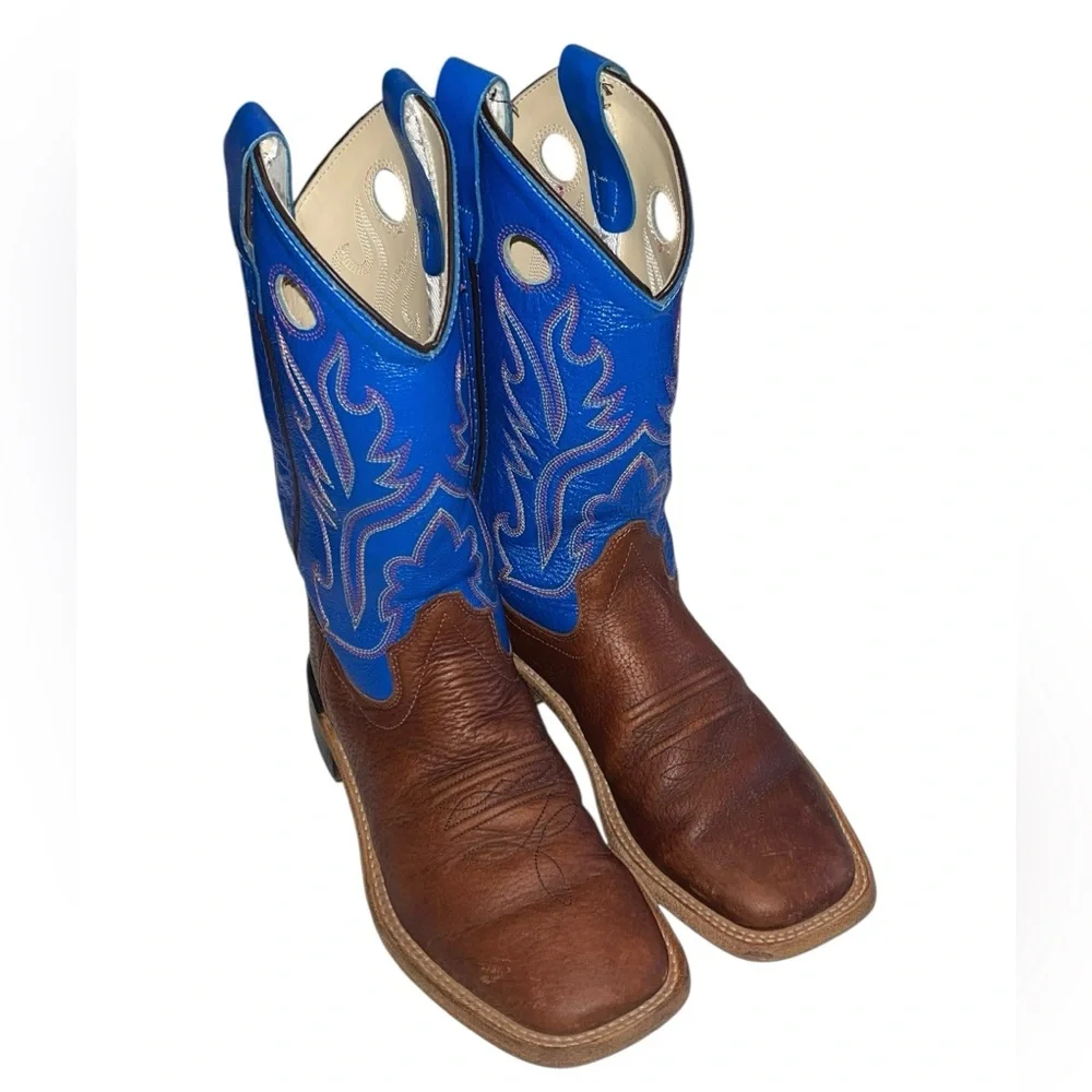 Cody James Brown Leather Blue Top Square Toe Boots